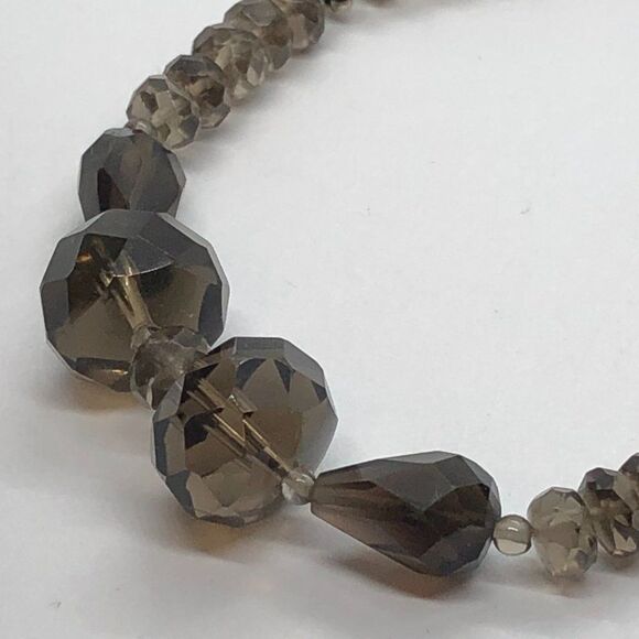 Unique Vintage Sterling Silver & Brown Smoky Quartz Gemstone Bead Bracelet - Picture 3 of 6